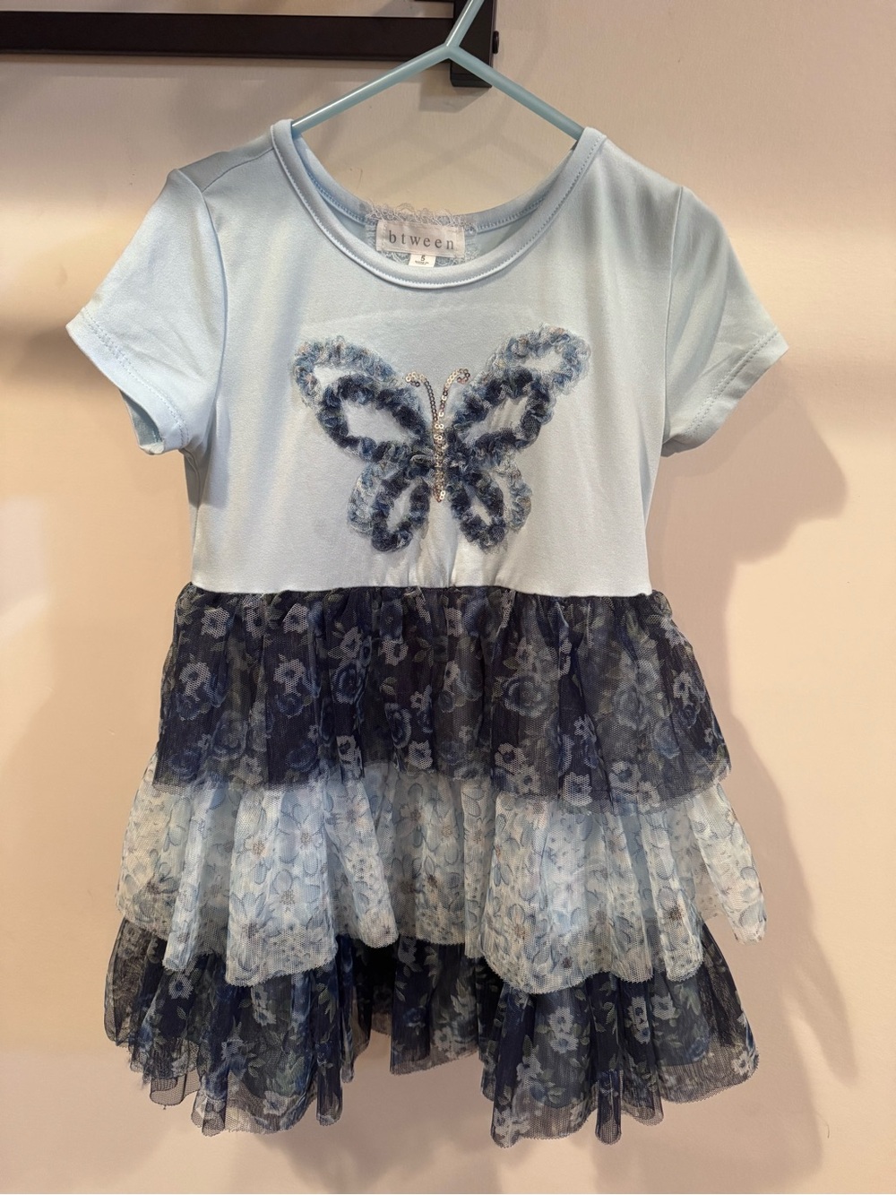 btween Light Blue and Navy Butterfly Tiered Dress